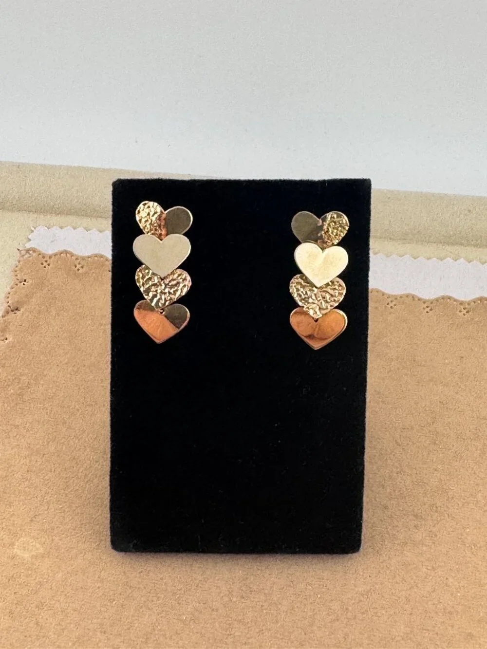 Tri color 14Karat Gold Heart Drop Post Earrings